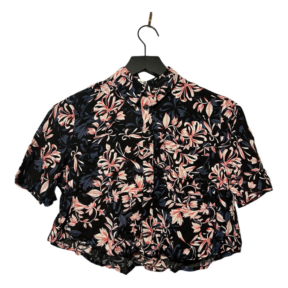 LF Floral Cropped button up short sleeve top Size XS New